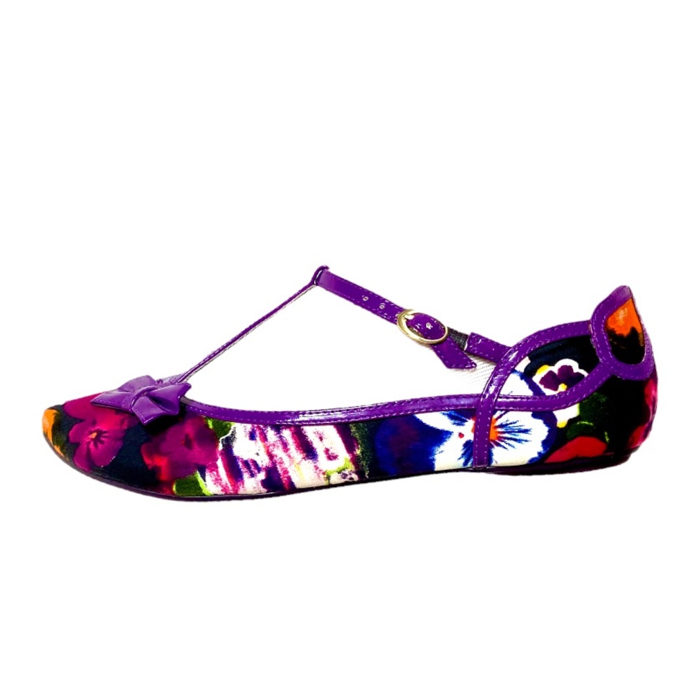 Anthropologie Poetic License NEW Womens Purple Flats 9 40 Floral Bow Shoes - Picture 3 of 13